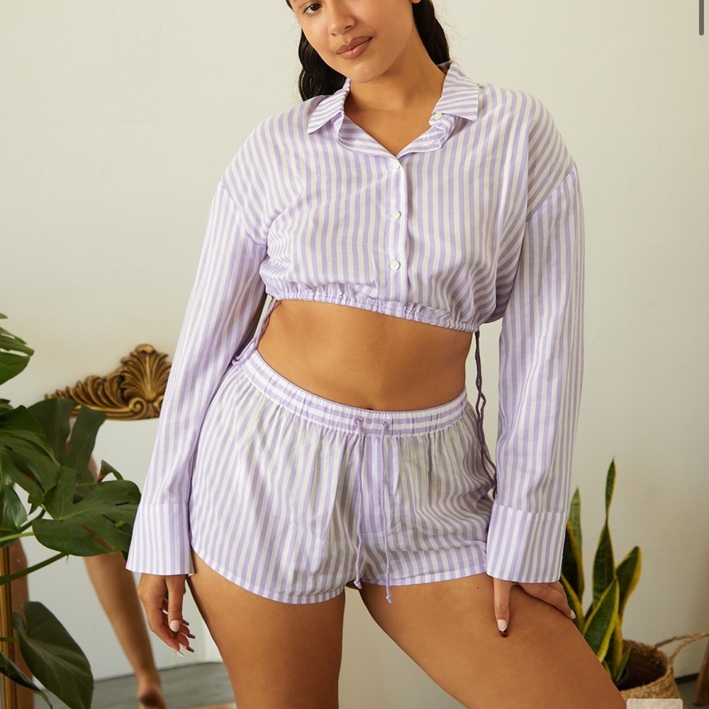 Savage X Fenty | NWOT Coastal Stripe Woven Voile Sleep Crop Shirt